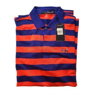Ralph Lauren RLX Polo Golf Shirt Striped Navy Blue Orange Size XL/ TG New